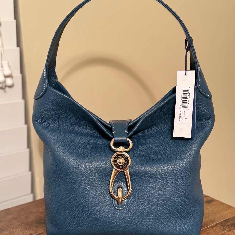 NWT Dooney & Bourke Blue Pebble Grain Small Logo Lock Sac Purse